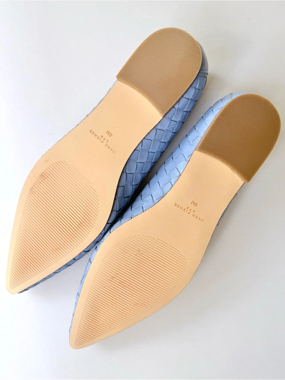 NWOB Marc Fisher Damaris Flat in Light Blue Woven Leather Pointed-Toe 8